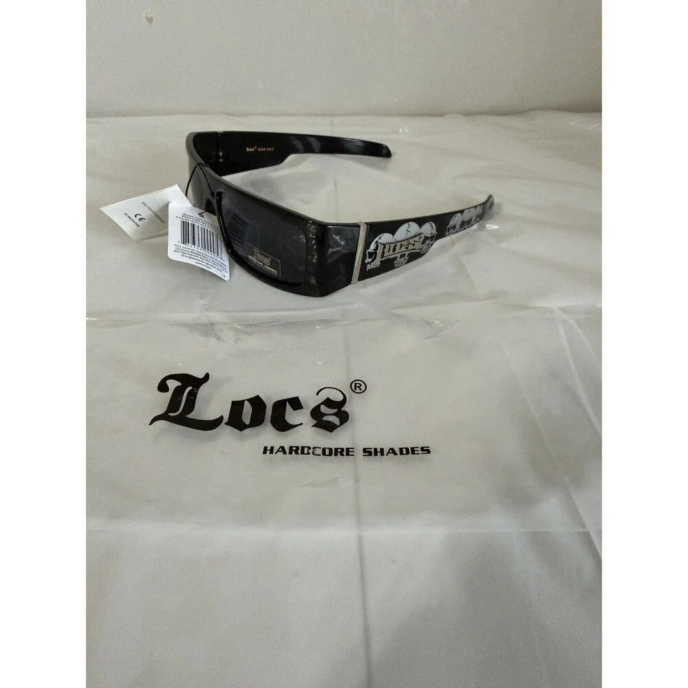 Locs Hardcore Shades Sunglasses Black Skull Wrap Around Cholo Biker NWT